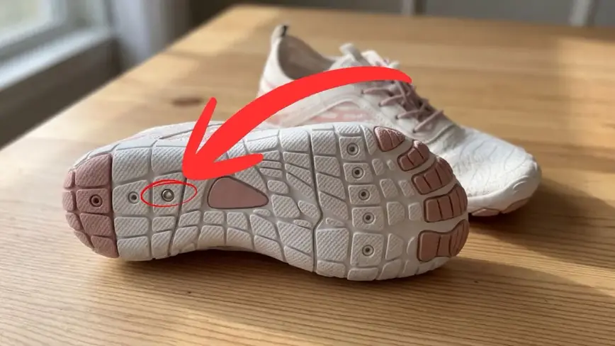 Grounding pin embedded in shoe sole close-up